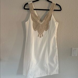Lilly Pulitzer White Dress with Gold Embellishments